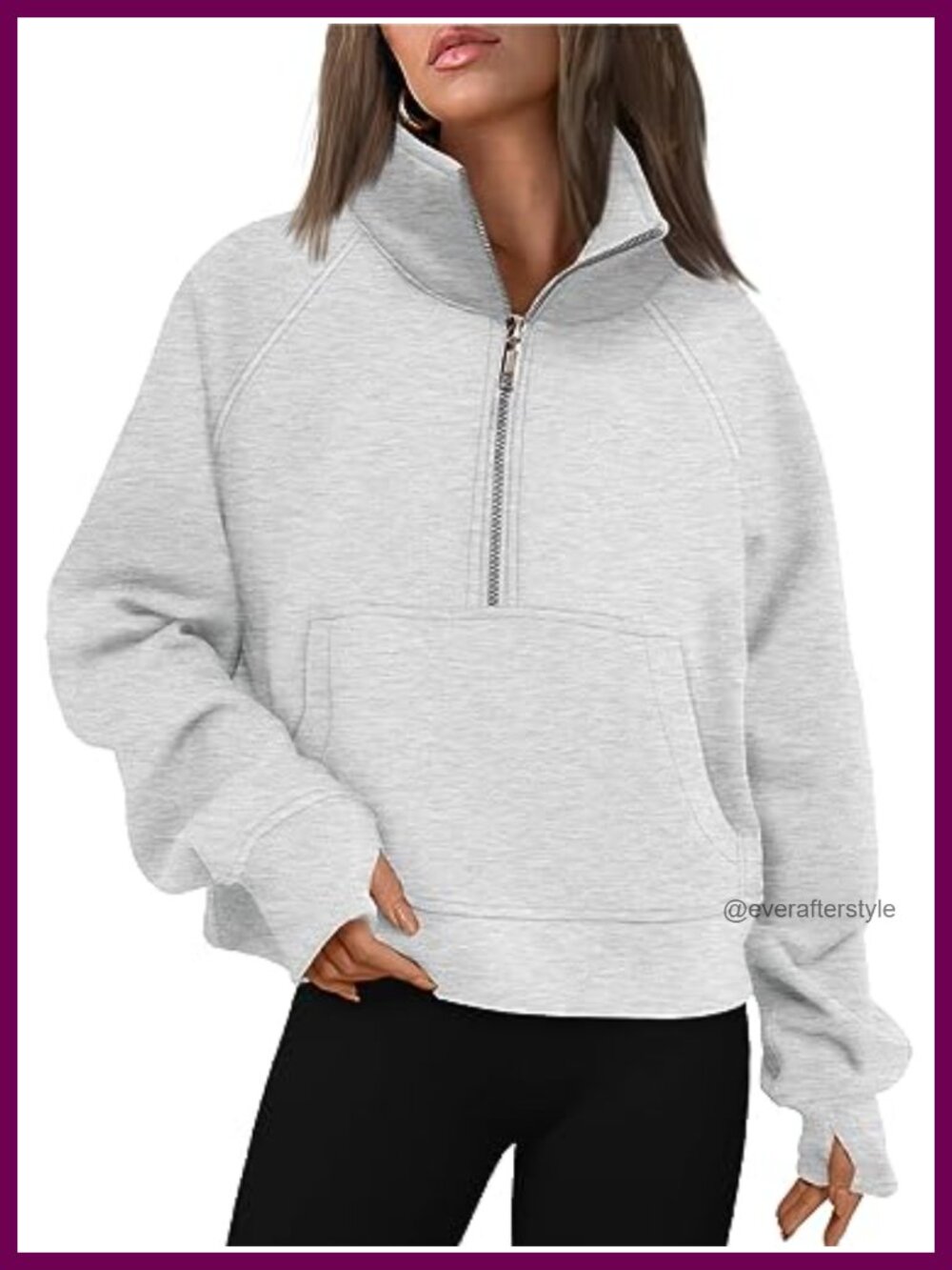 Half Zip Fleece Pullover Sweatshirt with Thumb Holes & Kangaroo Pocket